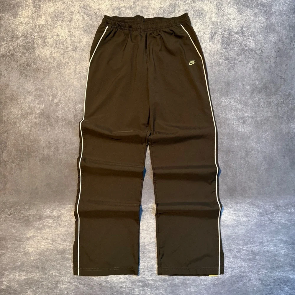 Y2K Nike Womens Baggy Track Pants Olive Green Lime Green Stripe Athletic Medium